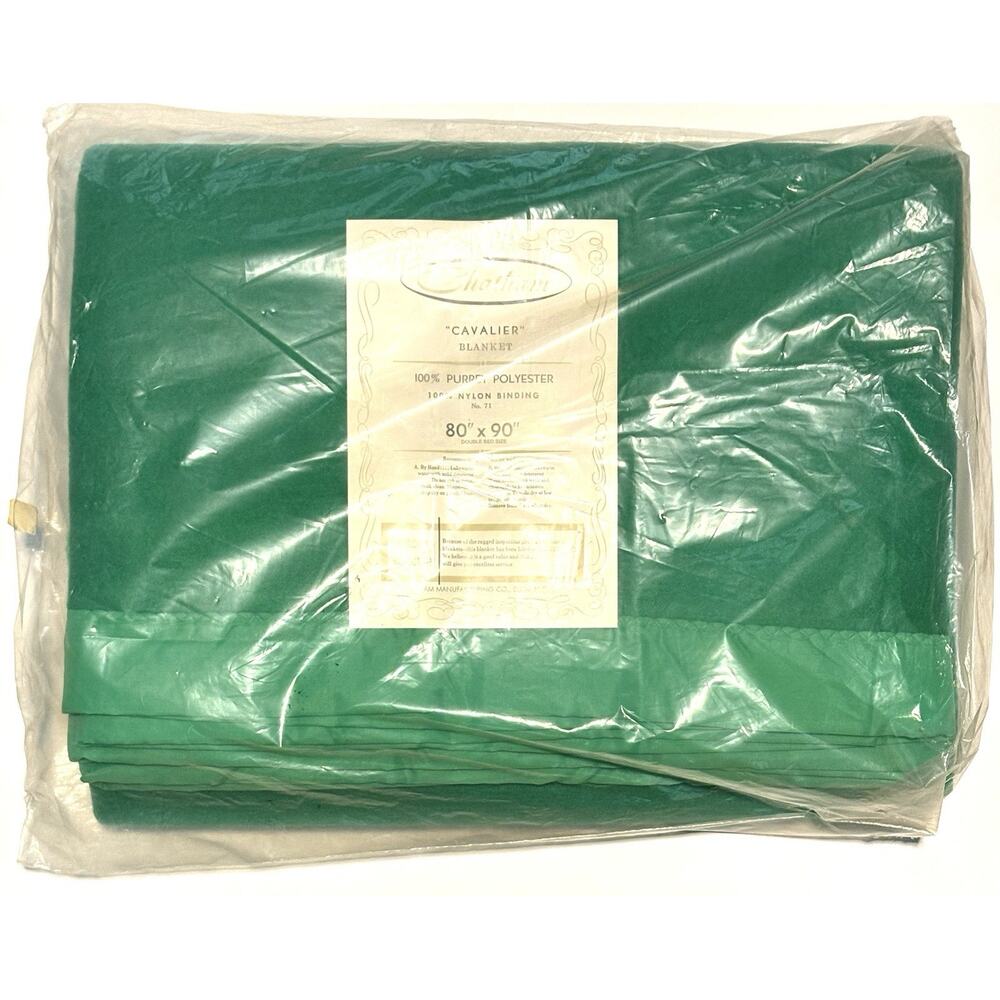 Vtg MCM Chatham Cavalier Green Polyester Blanket 80x90" Full Double IRREGULAR